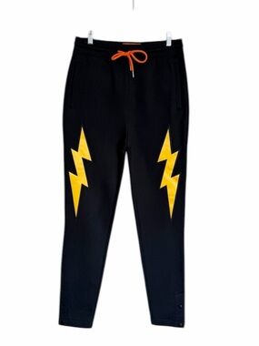 Just Don Black All City Lightning Bolt Black Jogger Sweatpants. Size Medium